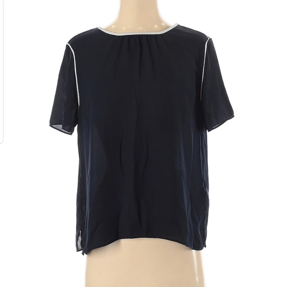 BANANA Republic Sz: S Navy White Colorblock Short Sleeve Blouse Sheer Classy - Picture 1 of 3
